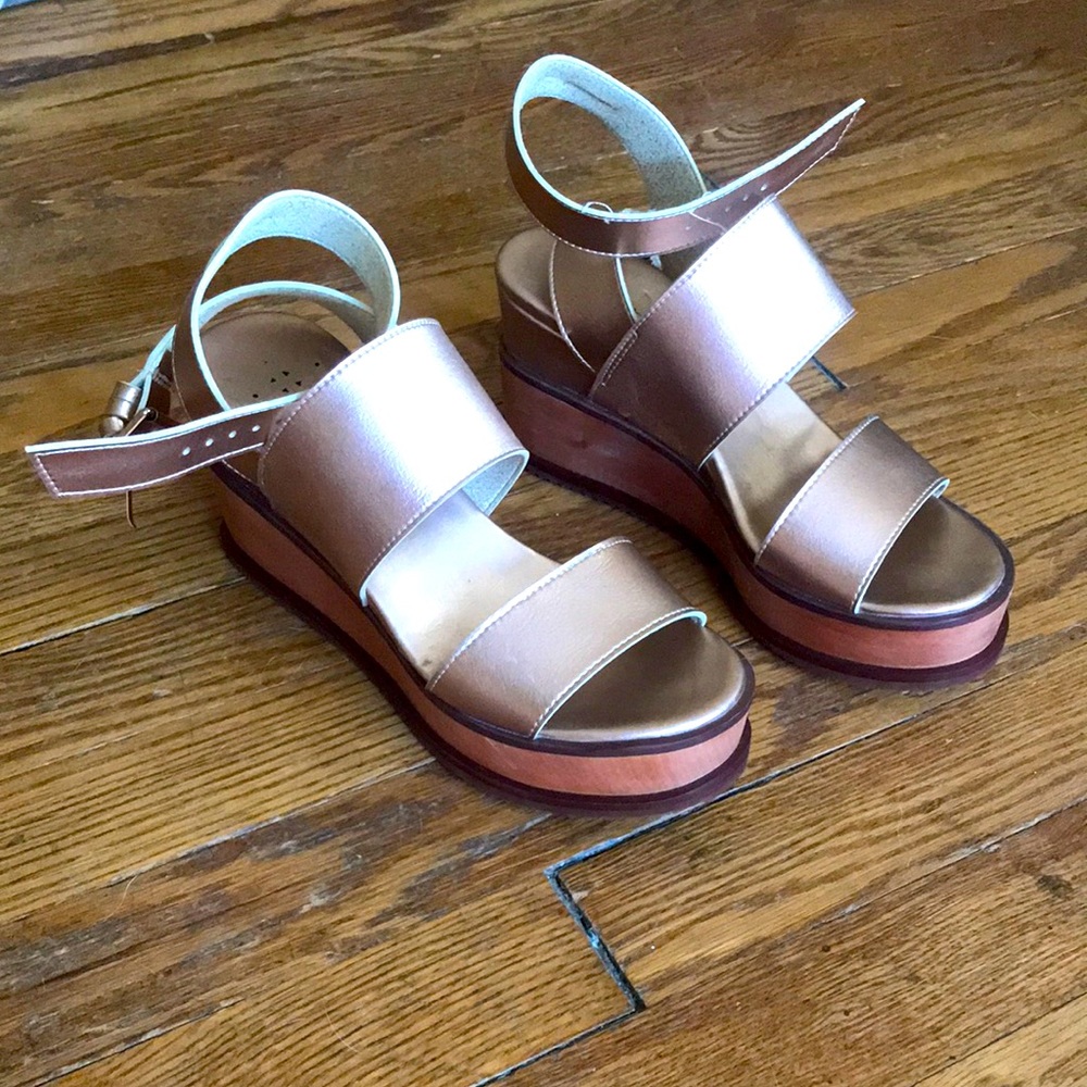 Free People rose gold wedge sandals